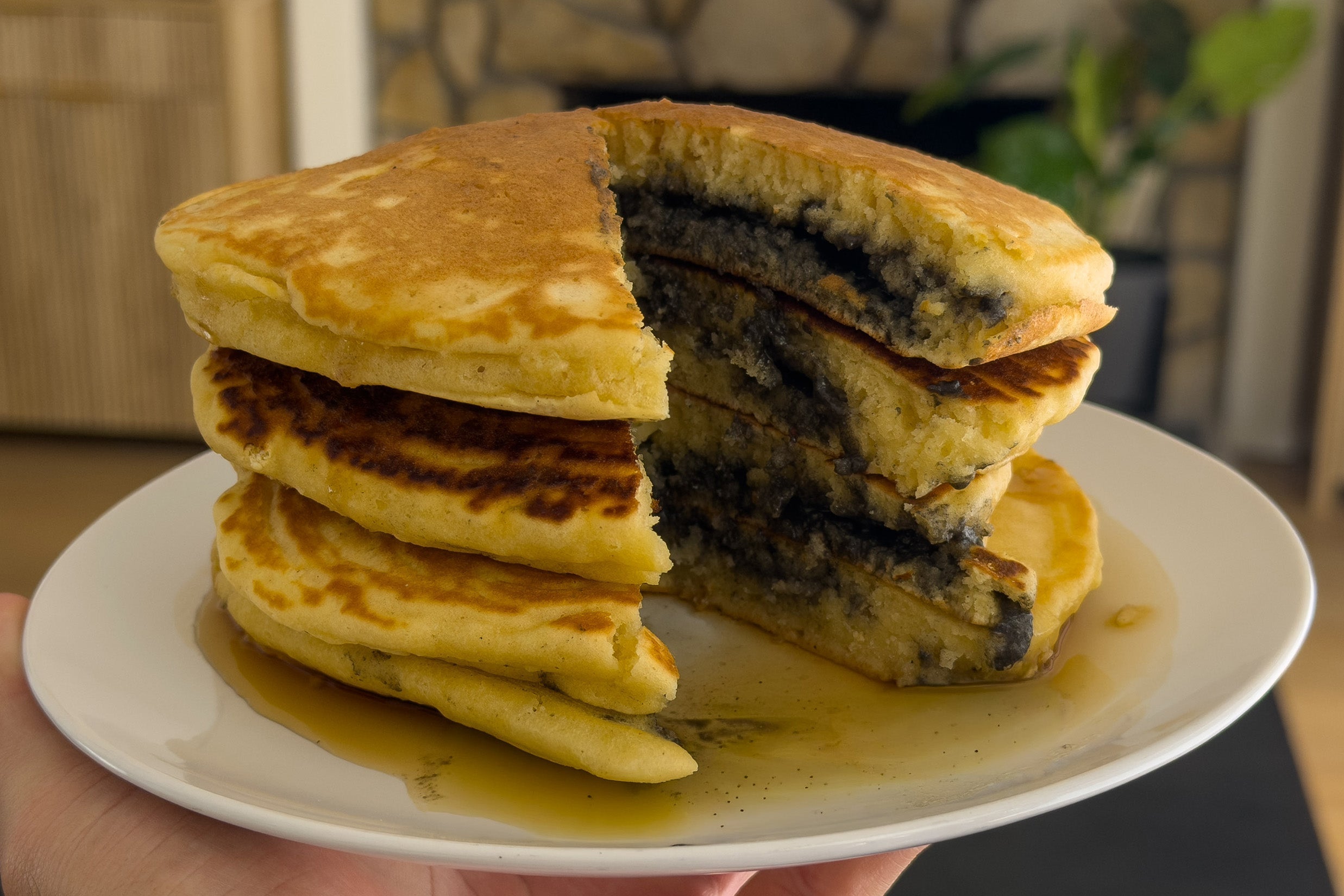 Black Sesame Stuffed Protein Pancakes