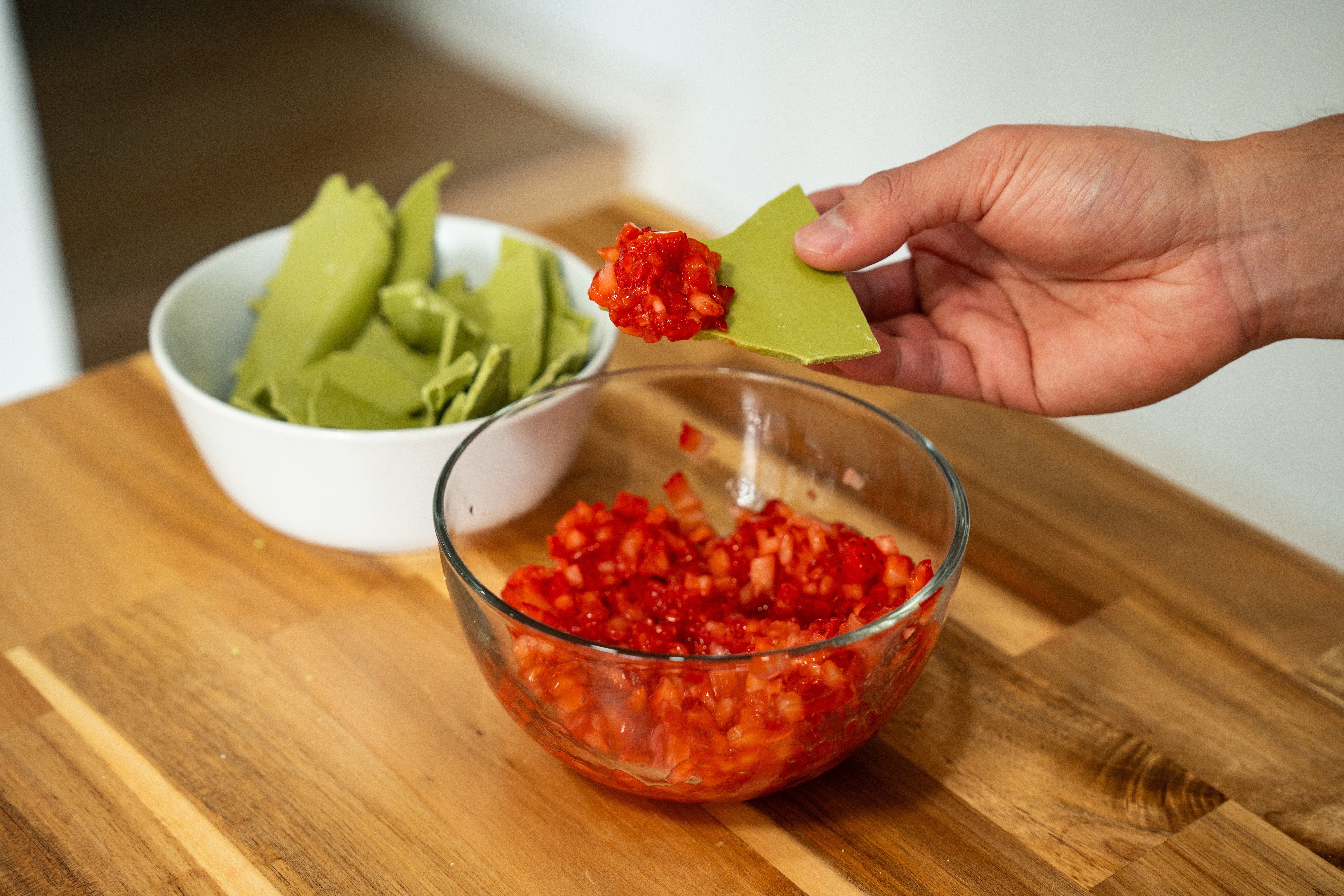 Matcha Chips with Strawberry Salsa
