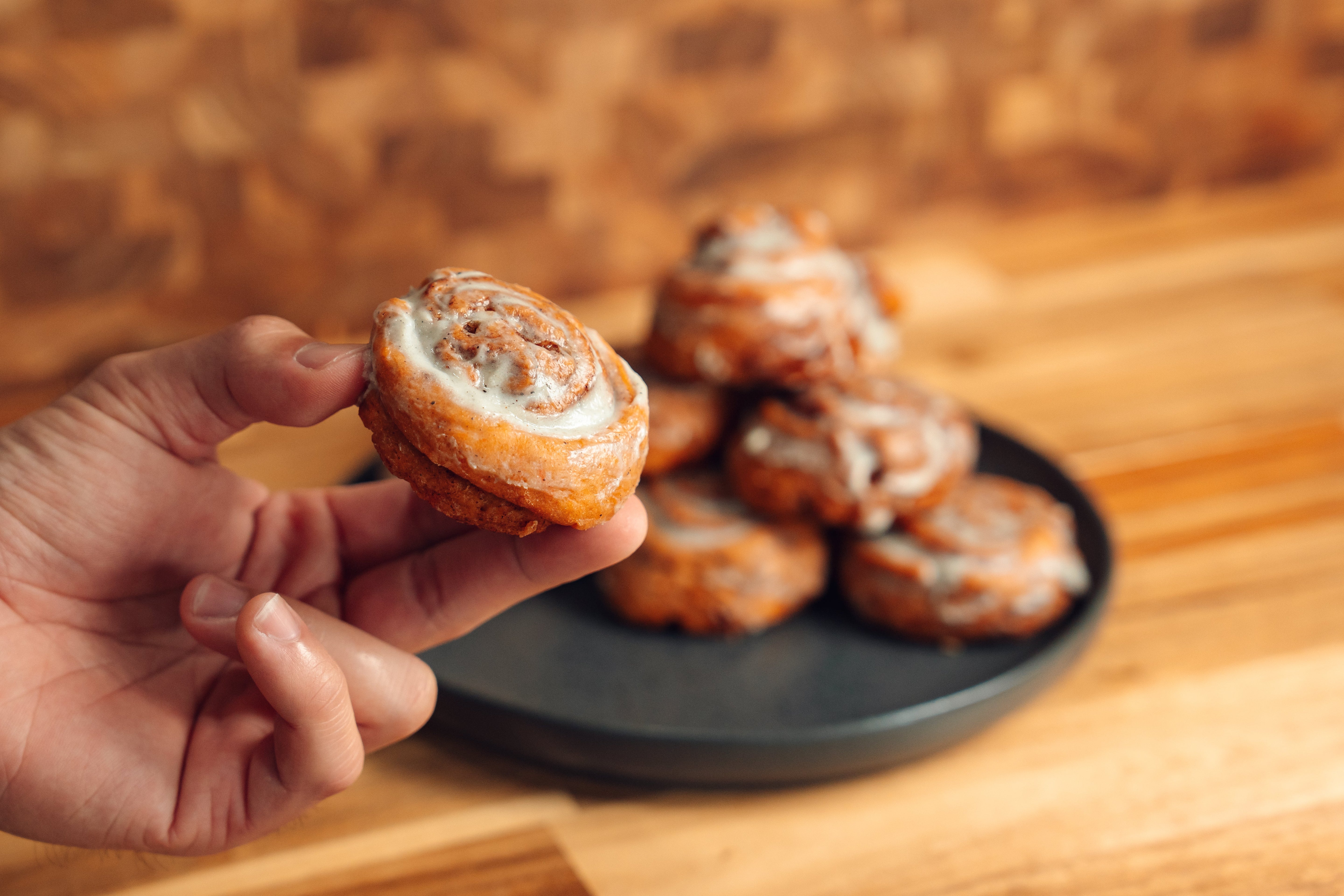 Pumpkin Spice Milk Tea Cinnamon Rolls w/ Black Sesame Icing