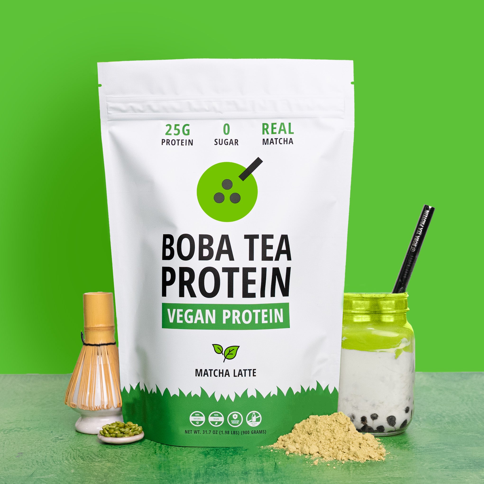 Matcha Latte Vegan Protein-Boba Tea Protein