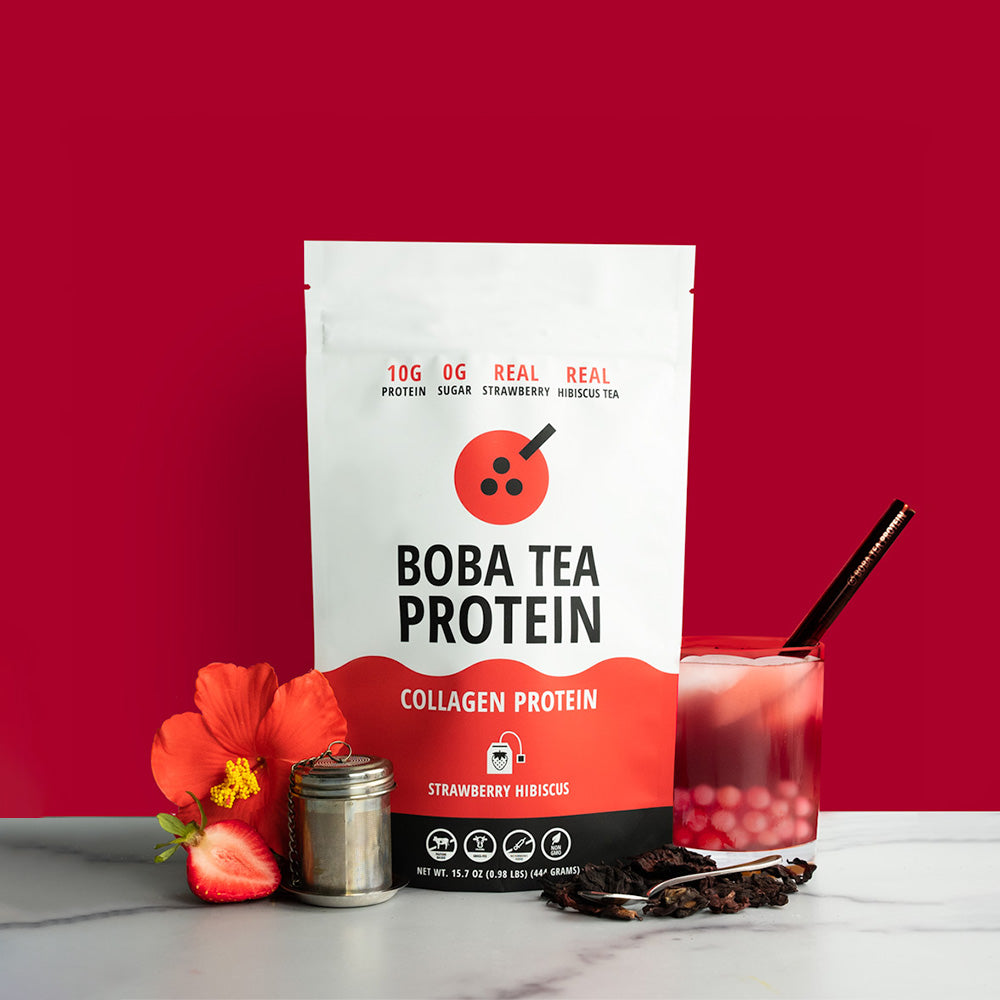 Strawberry Hibiscus Collagen-Boba Tea Protein