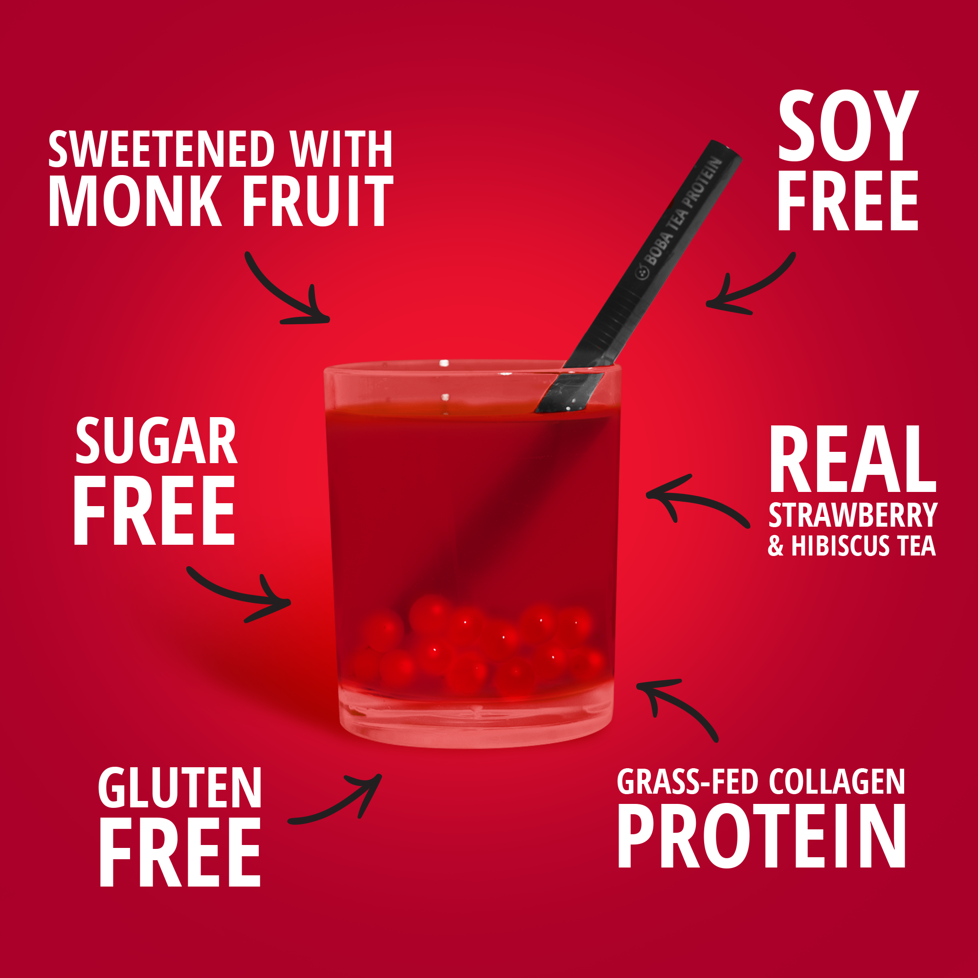 Strawberry Hibiscus Collagen-Boba Tea Protein