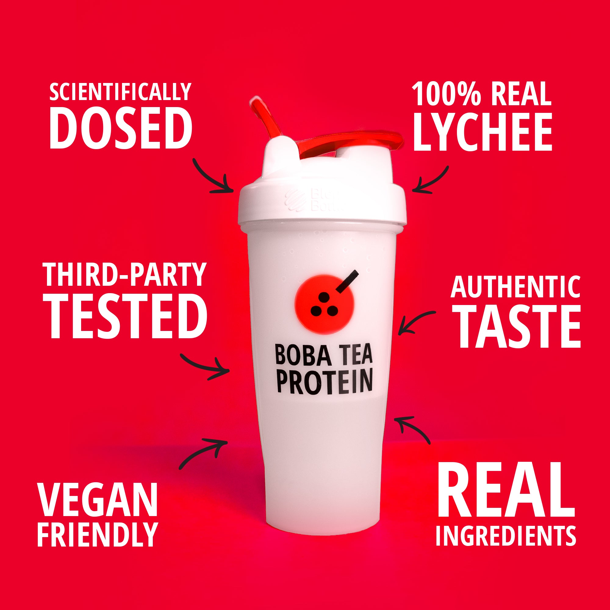 Informational text about Boba Tea Protein Lychee Non-Stim Pre-Workout.