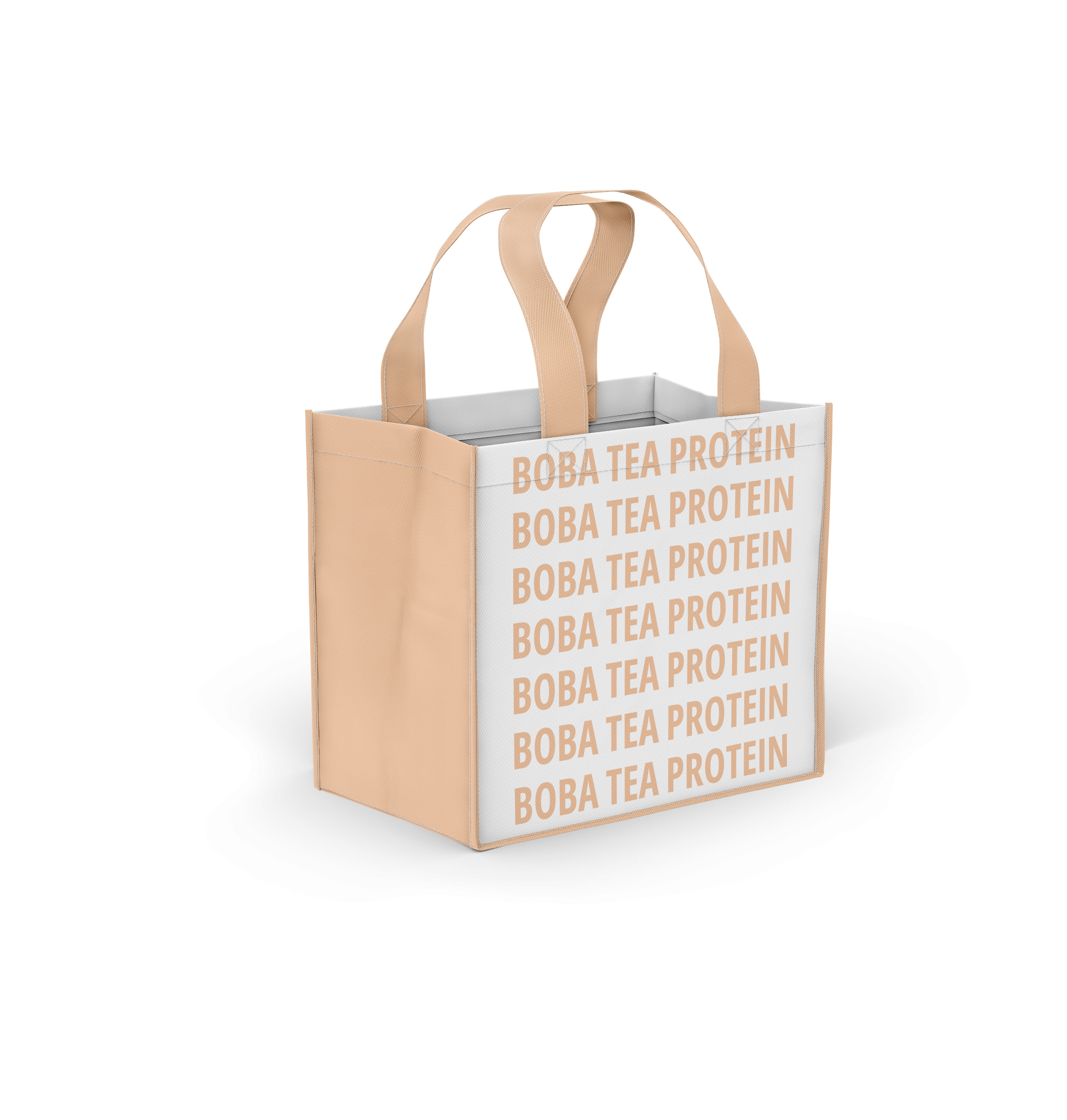 Tote bag with 'Boba Tea Protein' text on a white background
