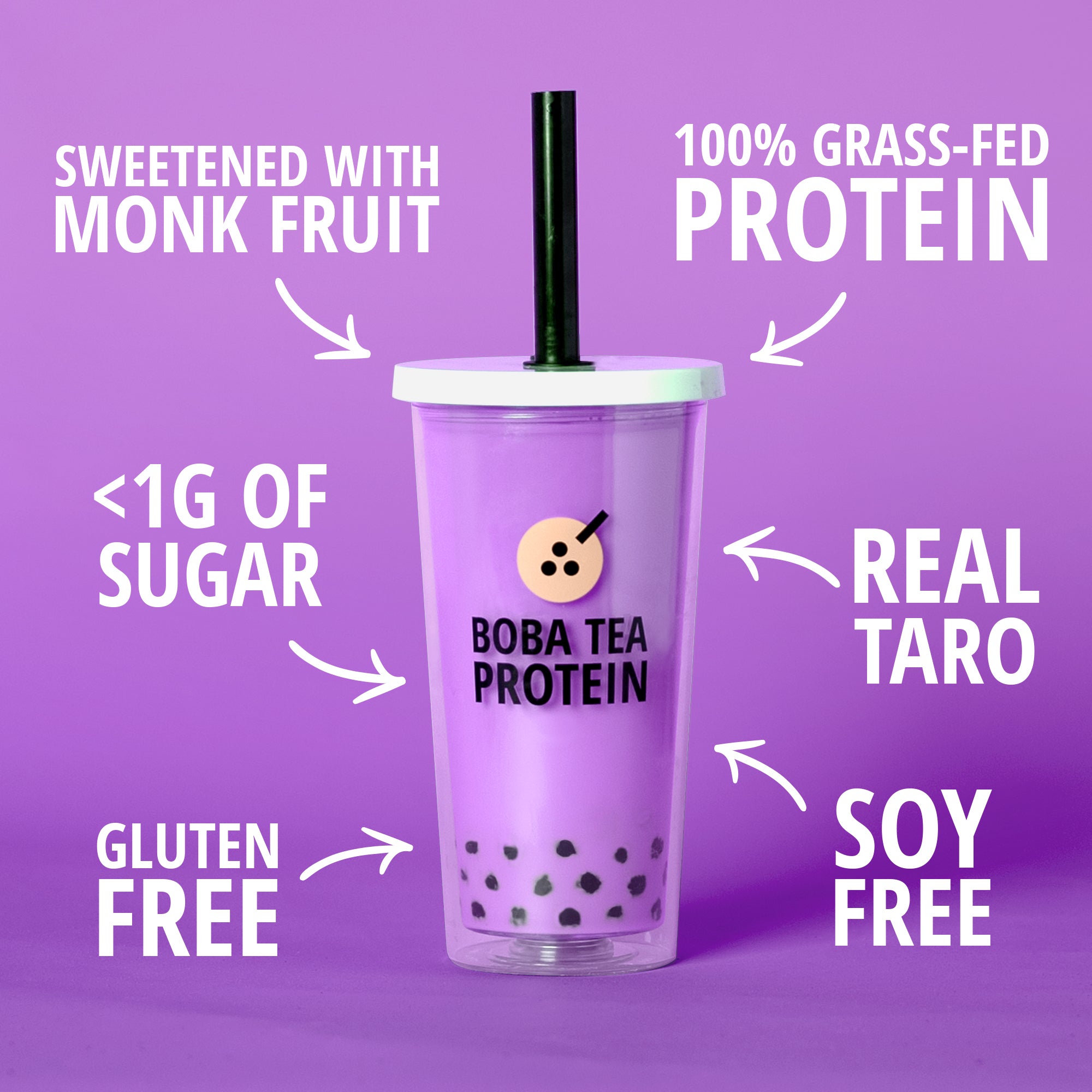 Purple tumbler with text highlighting health benefits on a purple background