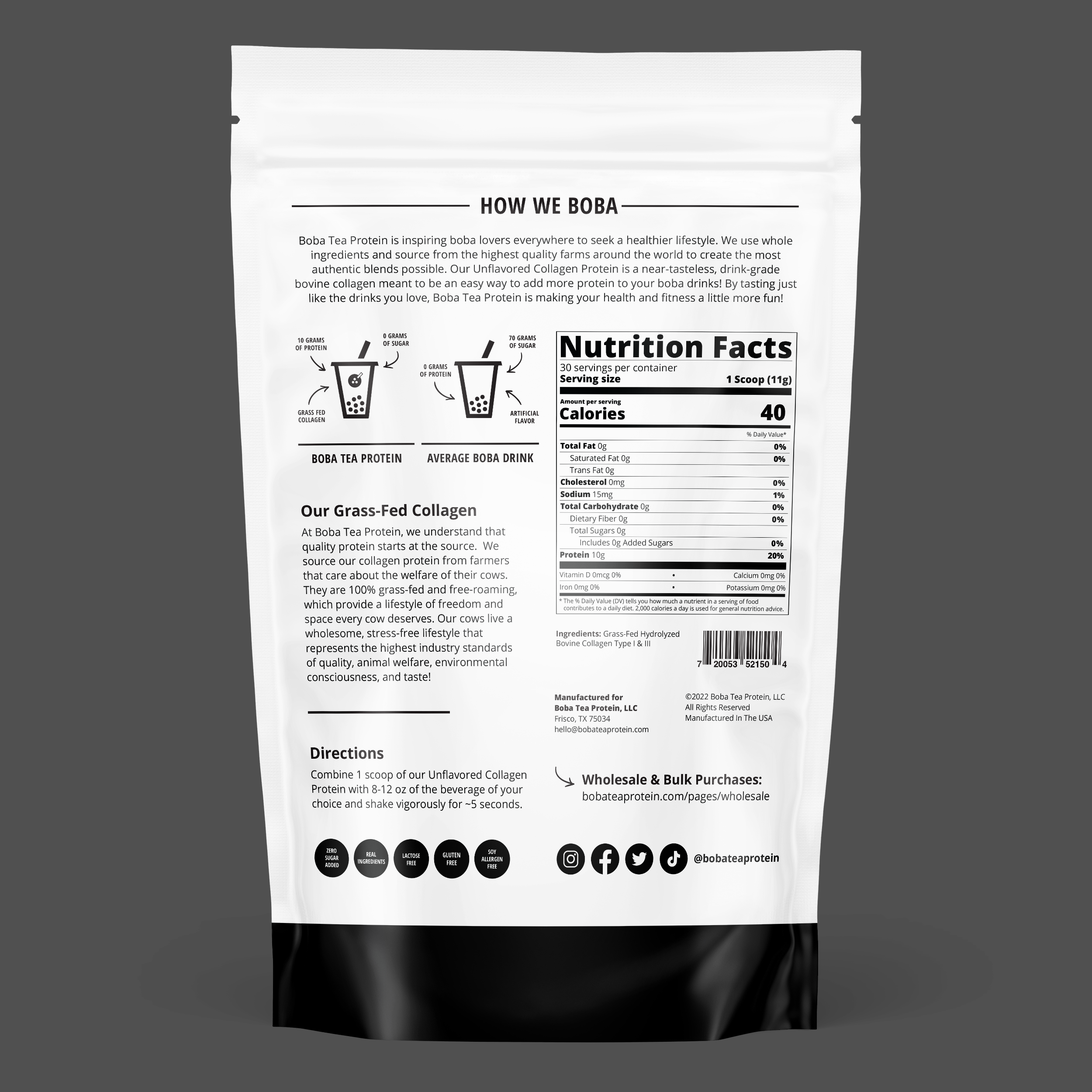 Unflavored Collagen-Boba Tea Protein